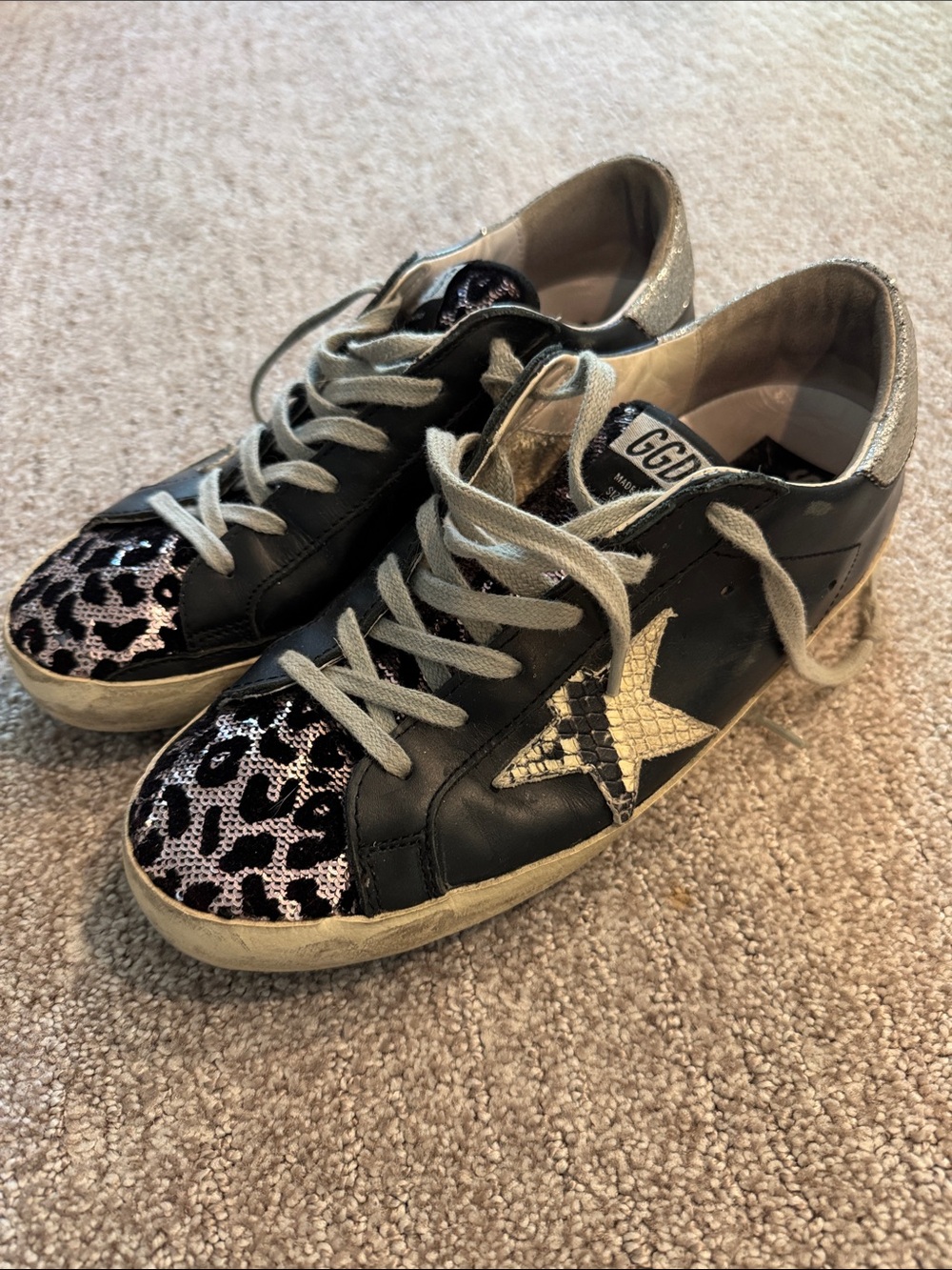 Golden Goose Superstar Leather Sneakers with Leopard Accent size 38